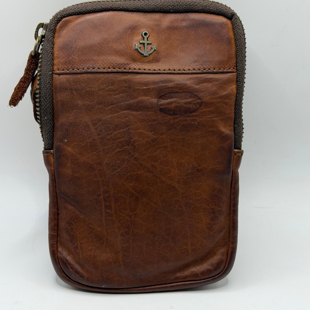 Harbour 2nd Brown Leather Anchor Crossbody Bag Wallet Distressed Nautical